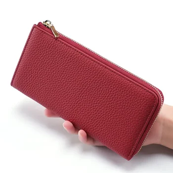 Женский кошелек с RFID-блокировкой, кошелек из натуральной кожи на молнии, клатч, напульсник, дорожный длинный кошелек для женщин большой емкости