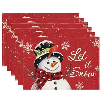 Красные Рождественские Зимние салфетки, набор ковриков для рождественского праздничного стола, 12X18 дюймов, Сезонные Рождественские праздничные коврики для стола, набор из 6