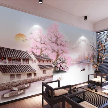 обои wellyu на заказ, 3D фрески, новый китайский рельеф papel de parede, пейзаж водного города Цзяннань, фоновые обои