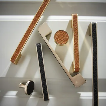 Свет роскошный кожаный шкаф Nordic современный минималистский шкаф ручки высокого класса европейских черный кабинет кухня ручки
