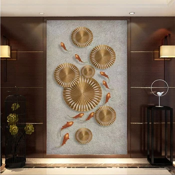 Пользовательские обои новый китайский абстрактный 3D рельефный рельефный лист лотоса девять рыб крыльцо декоративная роспись papel de parede фотообои