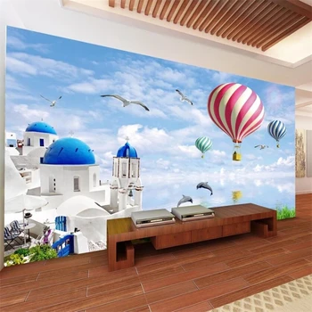 Пользовательские обои 3d фреска замок с видом на море воздушный шар большая чайка любовь море гостиная фон для телевизора из папье-маше обои