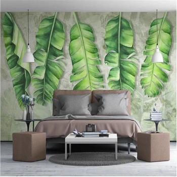 wellyu Пользовательские обои papel de paredeNordic минималистичная мода ручная роспись тропического леса растение банановый лист садовый фон