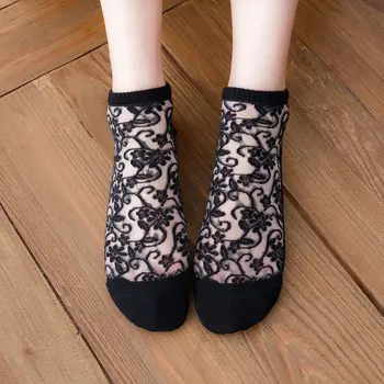 Милые эластичные носки до щиколоток, Кружевные Стеклянные шелковые женские и женские удобные носки-лодочки, Короткие Чулочно-носочные изделия, Носки в цветочек, Тапочки-носочки