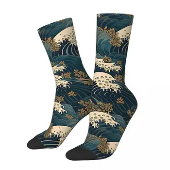 Забавные мужские носки The Great Wave Off Kanagawa от Hokusai Vintage Japanese Wave Harajuku Повседневные носки для экипажа с подарочным рисунком