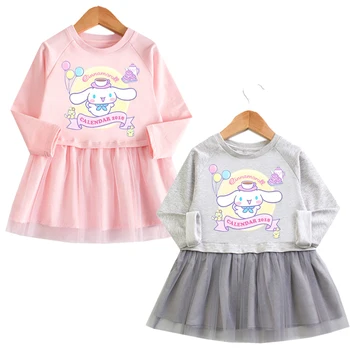 Вечерние платья для девочек Sanrio, Милое детское хлопковое свободное плиссированное платье принцессы с длинными рукавами, осеннее вечернее платье аниме Y2K Cinnamoroll