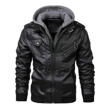 Мужская кожаная куртка, демисезонная мотоциклетная куртка из искусственной кожи с капюшоном, мужская велосипедная куртка, высококачественная повседневная мужская куртка в стиле ретро, пальто