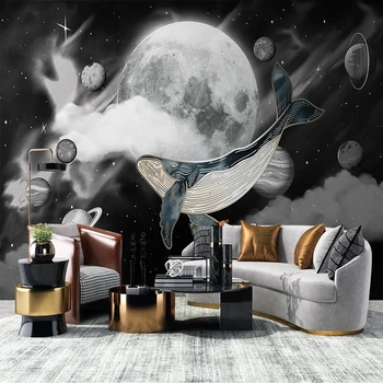 Изготовленный На Заказ Любого Размера 3D Современное Космическое Небо Луна Облако Кит Темный ТВ Фон Настенная Роспись Обои Papel De Parede Tapety Fresco Art