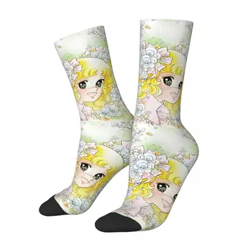 Носки для футбола в стиле ретро с цветочным рисунком, Kawaii, аниме, носки для экипажа из полиэстера для унисекс, нескользящие