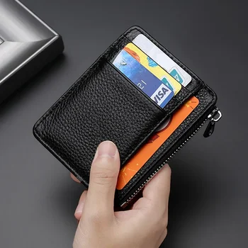 Мужские кошельки, ультратонкий мини-кошелек для кредитных карт бизнес-банка на молнии, черные женские сумки для карточек с мелкими монетами