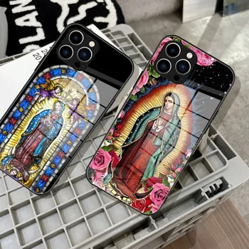 Virgin De Guadalupe Virgen Mary Стеклянный Чехол Для Телефона iPhone 14 13 11 12 Pro 8 7 Plus X 13 Pro MAX XR XS MINI SE 2020 Чехлы