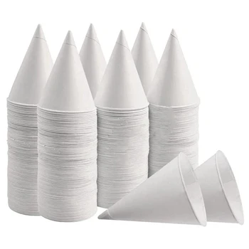 Белые бумажные стаканчики в виде конуса, стаканчики в виде снежного конуса, герметичные конусные бумажные стаканчики с покрытием для слякоти, колотого льда, воды 600 шт.