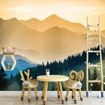 Изготовленная на заказ фреска Природный пейзаж Золотая гора Зеленый Лес фотообои фон гостиной украшение стен обои