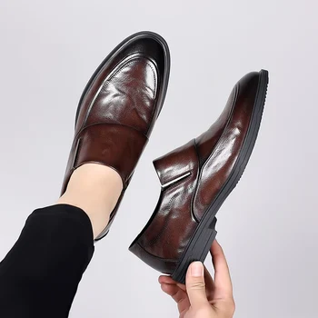 Модная мужская обувь с острым носком, Кожаная обувь с капюшоном, ретро-обувь, Британские Деловые мужские кроссовки, Мужская повседневная обувь из натуральной кожи.