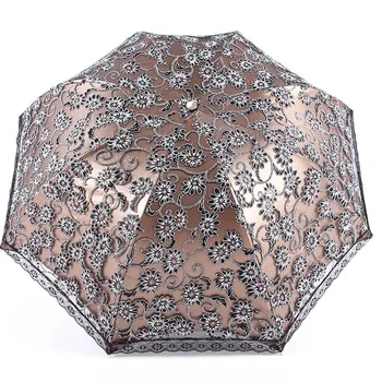 Двухслойный Винтажный кружевной зонтик от ультрафиолетового излучения, складной Зонтик с 3D цветочной вышивкой, Дождевик, Женский Переносной для путешествий, устойчивый к ветру на открытом воздухе