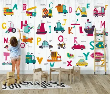 beibehang пользовательские фотообои в скандинавском стиле с мультяшным автомобилем, фрески на тему алфавита, обои для детской комнаты, фон для обоев