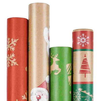 4шт Оберточная бумага на Рождественскую тематику, Подарочная упаковочная бумага Kraft, Рождественская Упаковочная бумага для вечеринки, бутик, Ремесло, День рождения, сделай сам