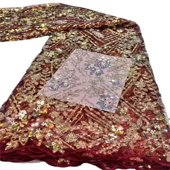 Высококачественная французская кружевная ткань для жениха с вышивкой в Африканском Нигерийском стиле С блестками, ткань для свадебного платья, красная / золотая