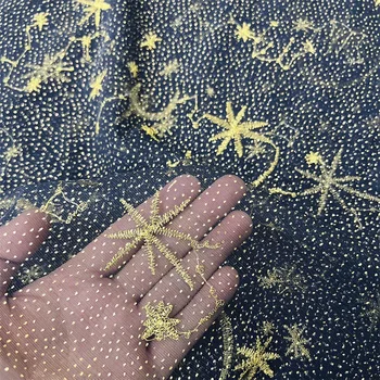 Популярная сетка с золотым тиснением Star Moon, тонкая ровная ткань для одежды Qipao, вышитая ткань