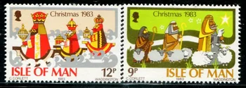 2 Шт, Остров Мэн, 1983, Рождественские марки, Настоящий оригинал, Коллекция в хорошем состоянии