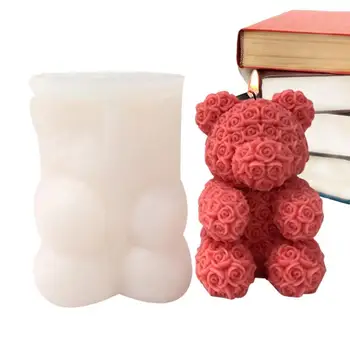 Силиконовая форма для медведя 3D Форма для Медведя из смолы с тисненым цветком Формы для изготовления Медвежьих свечей Формы для медвежьего мыла Силиконовая форма для