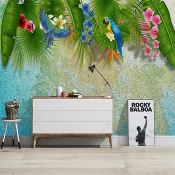 Тропические обои Лист растения Попугай Обои на Заказ Домашний Декор Фреска 3D Обои Декор спальни Papel Tapiz