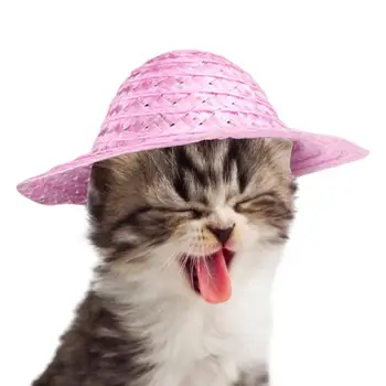 Соломенная шляпа для домашних животных Праздничные костюмы для собак и кошек Шляпа для сада Солнцезащитные кепки Пляжная шляпа Мини Соломенная Шляпа с эластичным ремешком для подбородка для домашних животных