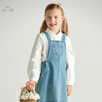 Детское платье для девочек Dave Bella 2024, Новая весенняя юбка принцессы на подтяжках, милая модная повседневная джинсовая юбка DK1248023
