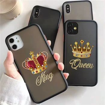JAMULAR Милый Чехол Для Телефона King Queen Crown Couple Для iPhone 12 13 14 15 Pro 11 Max Plus mini XS XR С Прозрачной Твердой Обложкой Fundas