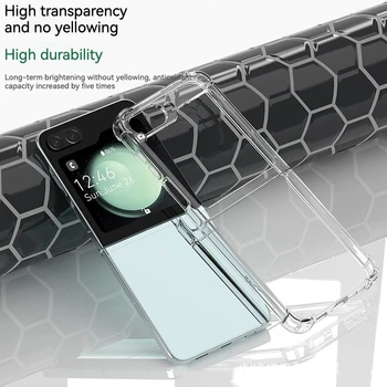 для Galaxy Z Флип 5 Чехол Прозрачный Мягкий Силиконовый с Петлями Samsung Z Flip5 Flip5 Противоударная Подушка Безопасности Антидетонационная Крышка Flip4