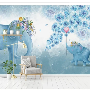 большая фреска wellyu на заказ 3d скандинавская ручная роспись цветок-слон детская спальня гостиная ТВ фон 3D обои