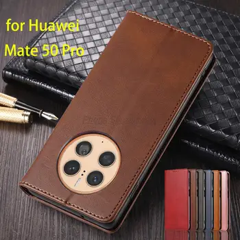 Кожаный чехол для Huawei Mate 50 Pro, флип-кейс, держатель для карт, кобура, чехол с магнитным притяжением, чехол-бумажник, чехол-книжка