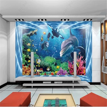 3D Обои Подводный Мир Мультфильм Дельфинов Детская комната Настенные обои Фотообои домашний декор Papel De Parede