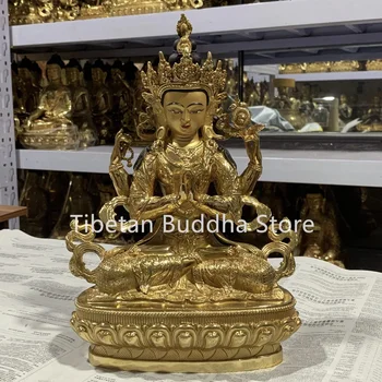 Бутик-Тибетская Четырехрукая Статуя Будды Авалокитешвары, Непальское Снаряжение Будды, Изысканная Статуя Бодхисаттвы Авалокитешвары