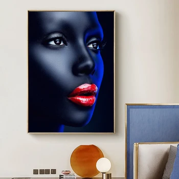 Искусство красных губ африканских женщин, современный декор стен, плакаты и принты на холсте, художественная живопись, макияж, портретная картина для гостиной