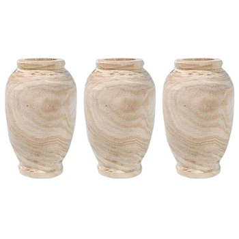 3X Деревянная ваза для украшения стола в гостиной, Посуда из массива дерева, украшение для дома в виде цветочной бутылки