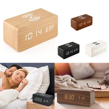 Деревянный цифровой будильник, светодиодный будильник с температурой, настольные часы для офиса, прикроватные часы для домашнего декора