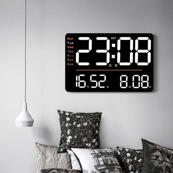 Большой экран, светодиодные цифровые настенные часы, 12/24 часа, Регулируемая яркость, дисплей температуры и влажности, Настольный будильник, Декор спальни