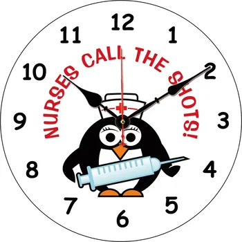 Мультяшный Пингвин Медсестра Пользовательские Часы Круглые Цифровые Настенные Часы Большие Бесшумные Часы Семья Влюбленные Друзья Подарки Настенные Украшения для дома