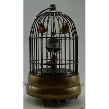 Коллекционная медная статуэтка, украшенная старинной медной резьбой Птица в клетке, механические настольные часы