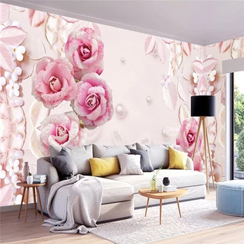 beibehang Пользовательские фото наклейки на стену романтическая розовая роза ювелирные изделия из жемчуга фон стены papel de parede 3d para sala atacado