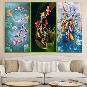 Современные плакаты с рыбками, домашний декор, отпечатки на холсте, настенные рисунки для гостиной, принты животных, Входная роспись, Золотые картины