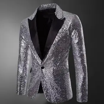 Блестящий Золотой блейзер, украшенный блестками, мужской костюм для выпускного вечера в ночном клубе, пальто, Мужской костюм Homme, сценическая одежда для певцов