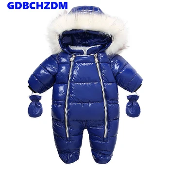 Новая высококачественная зимняя одежда для маленьких мальчиков и девочек, детский зимний комбинезон для малышей, утепленный водонепроницаемый пуховый комбинезон, детские комбинезоны