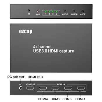 Ezcap264 4x1 HDMI Multi-Viewer 4-Канальный переключатель HD 1080P 60 кадров в секунду USB 3.0 Видеозахват Коробка для записи Карточных игр ПК Прямая трансляция