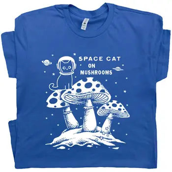 Футболка с космическим котом на грибах, забавная футболка с котом, ретро-странная необычная футболка унисекс