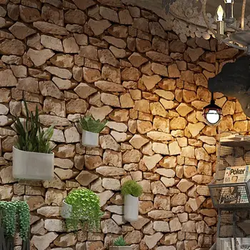 Коричневая Винтажная Каменная стена 3D Рулон обоев ПВХ Виниловая Наклейка на стену для спальни, гостиной, домашнего декора
