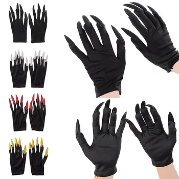 1 пара перчаток для ногтей со скелетом на Хэллоуин, перчатки на полный палец, перчатки на запястье, длинные ногти, классные женские мужские косплей-костюмы для вечеринок, реквизит