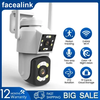Facealink Wifi Видеонаблюдение 3-Мегапиксельная водонепроницаемая наружная беспроводная безопасность Двухобъективная IP-камера ночного видения