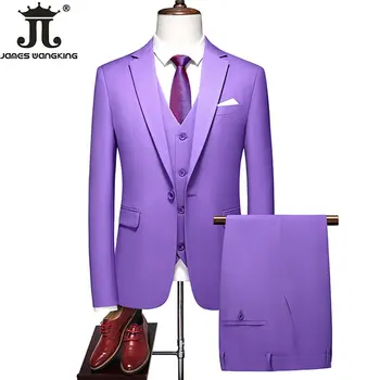 19 цветов (куртка, жилет, брюки), Высококлассный бренд, однотонный офисный деловой мужской официальный костюм, комплект из трех предметов, свадебное платье для жениха